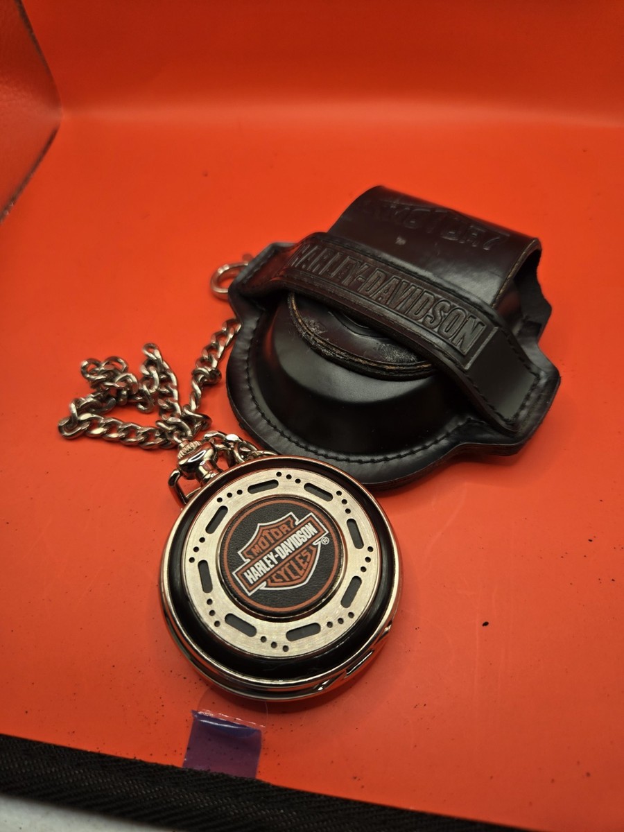 Harley Davidson Watch Pocket W/Chain Black Leather Band | eBay