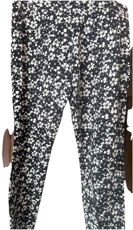 Pantalones al tobillo Banana Republic Sloan para mujer talla 12 negros florales tiro medio Foto 3 de 4