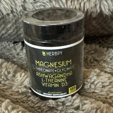 Herbpy Magnesium + Aswagandha - Stress & Sleep Support - 120 caps - Exp 11/26