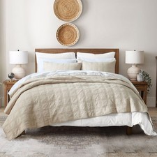 100 Cotton Quilt Twin Size Beige Bedspread, Pre-Washed 2-Piece Cozy Lightwei...