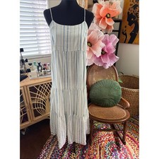 Madewell Cami Pale Parchment Stripe Linen Boho Preppy Nantucket Midi Dress