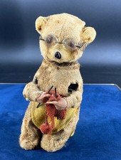 Automate ours tricotant vintage 1950s peluche mécanique à clé Japan TPS Alps