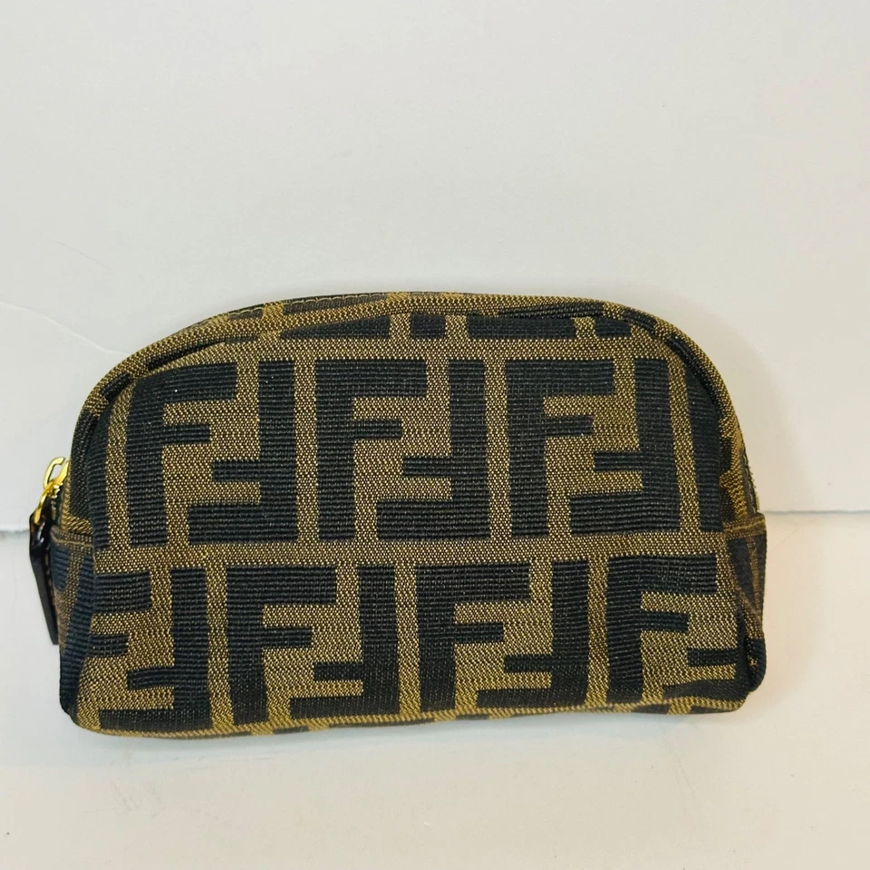 FENDI Zucca Mini Pouch Multi Case Canvas Leather Brown Zipper Authentic vintage - Image 2 of 4