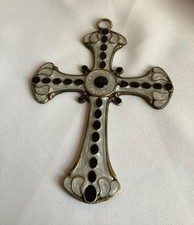 Schönes altes emailliertes Messing Kreuz Wandkreuz Dekokreuz