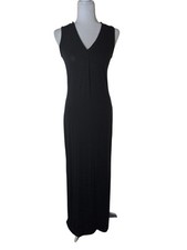 Tahari Maxi Dress Women's XS Black Jersey Side Slits Minimalist Timeless Basic
