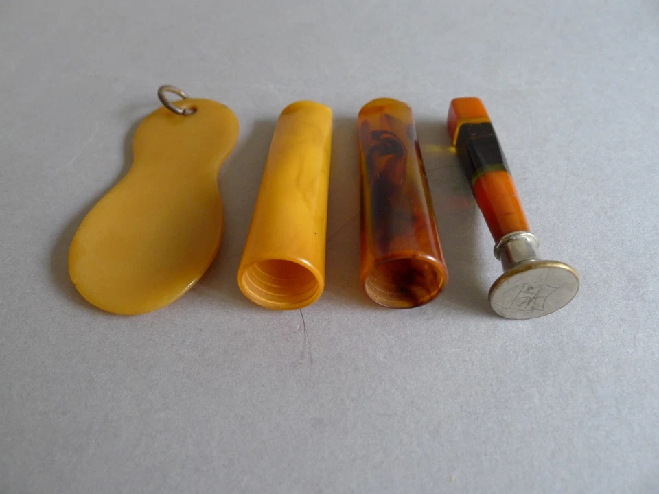 4er Konvolut Bakelit Kunstharz alter Kunststoff Petschaft, Zigarrenspitzen ... - Bild 2 von 4
