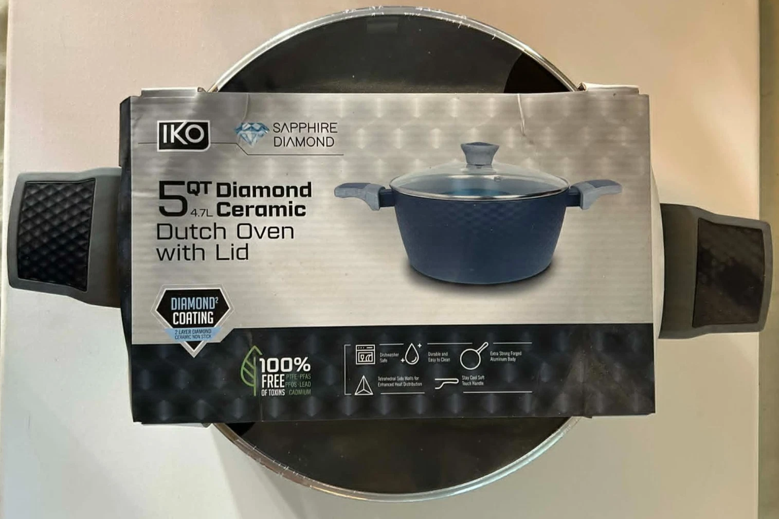 Sapphire Diamond Dutch Oven + Lid IKO 5 Qt Ceramic Non Stick NEW SEALED Blue