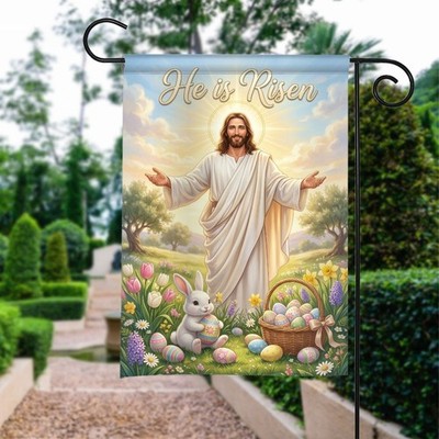 Holy Scripture He Is Risen Flag Easter Religious Garden Decor House Banner