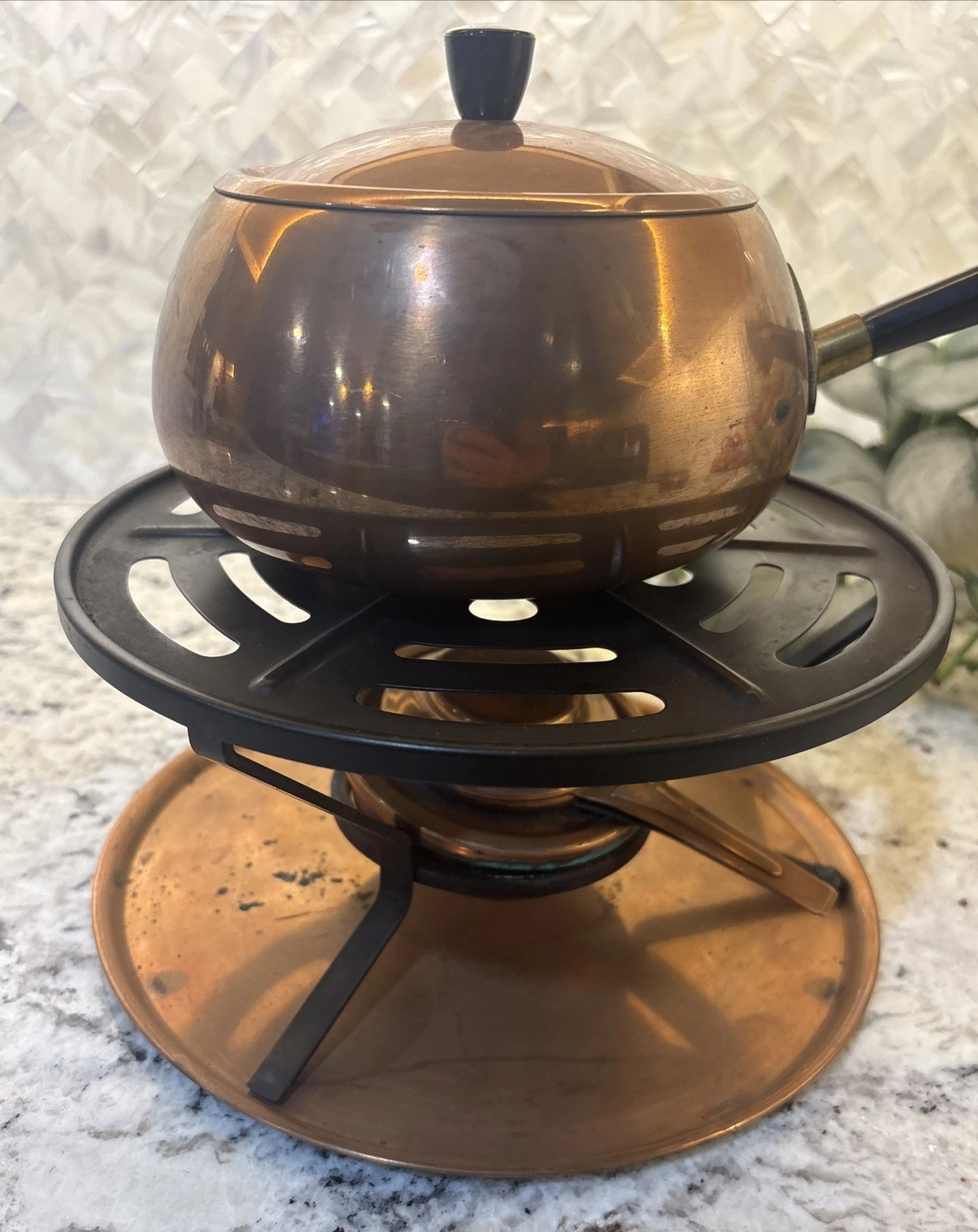 Vintage MCM Copper Fondue Pot burner Under Plate Metawa Holland Kitchen Decor
