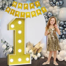Impressive Marquee Number 1 Gold 3ft Light Up 1st Birthday Decoration Boy Girl