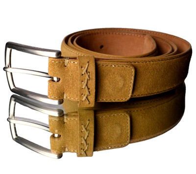 $650 Zegna Couture ''Triple Stitch'' Suede Leather Belt Beige/Tan Size 95/36