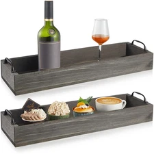 2 Pack Rustic Wooden Serving Trays Rustic Wooden Long Serving Trays with Hand...