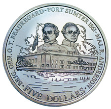 Liberia 5 Dollars, 2001 Gem Unc~Fort Sumter 140 Year Anniversary~#A316
