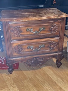 Vintage French provincial Louis XV Carved walnut night stand 2 Drawer End Table