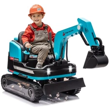 JOYLDIAS Blue 360° 12V Battery Kids Ride On Excavator & Bulldozer w/MP3,Remote