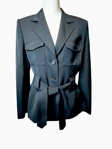 Blazer tuta donna Anne Klein nero foderato 3 bottoni con cintura taglia 12 nuovo con etichetta! Capsula