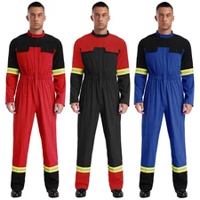Mens Costumes One-piece Cosplay Antiflaming Band Contrast Fireman Themed Party