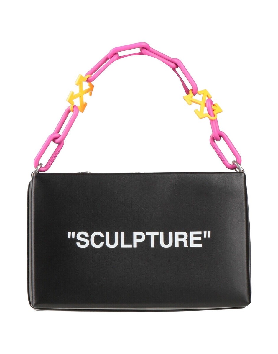 New $ 1850! OFF-WHITE Block Pouch Quote Leather Handbag 