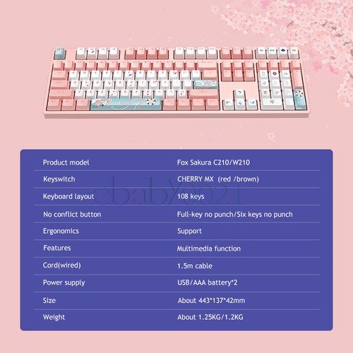 iKbc Folk Sakura mechanical gaming keyboard Wired / wireless Cherry MX 108keys - Picture 7 of 11