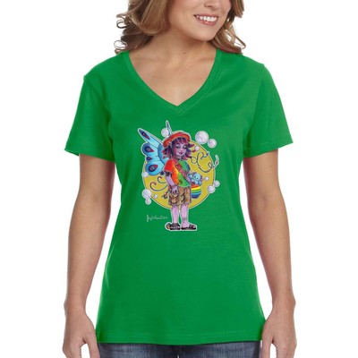 XtraFly Apparel Women's Hippie Fairy Rainbow Sprite Pixie Fantasy V-neck T-shirt