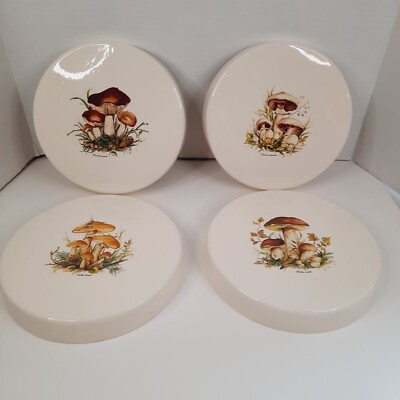 Atlantic Molds Ceramic Burner Covers Set Of 4 Mushroom Fungai 1974 vintage