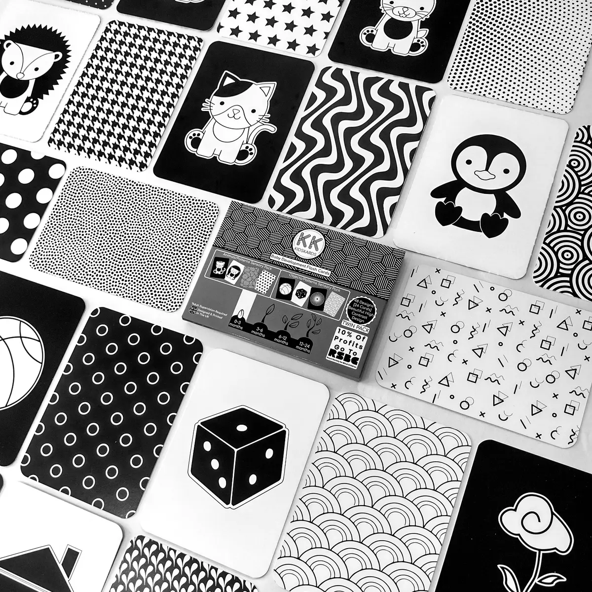 24 Design Black White Colour Baby Sensory Development Flash Cards ...