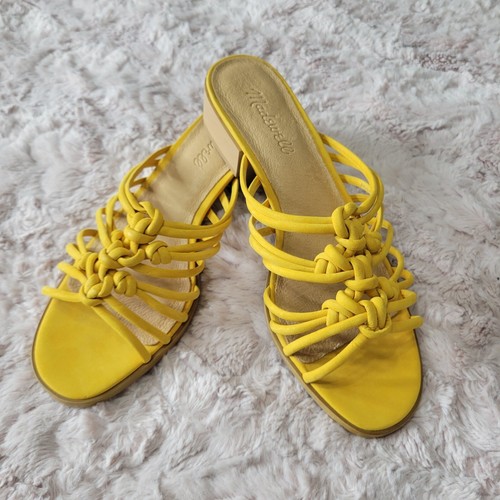 Madewell 7.5 The Dakota Sandale in gelbem geknüpftem Slide-On-Leder