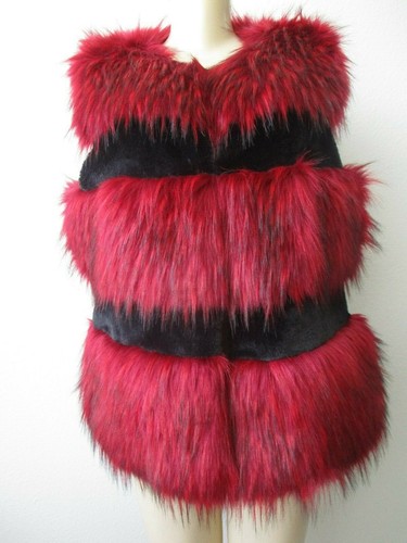 LA SEINE BLACK & RED FAUX FUR SLEEVELESS VEST SIZE L - NWT - 第 1/7 張圖片