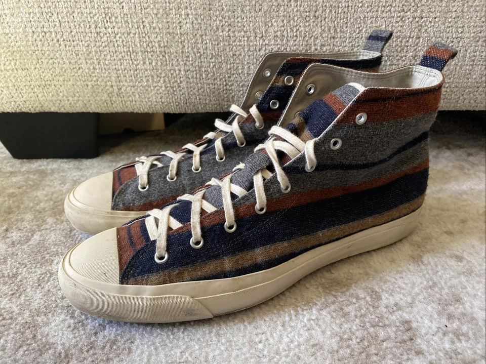 RARE The Hill Side Japan Striped Tweed Sneaker High Tops US 11 EU 45 JP 29 Shoes - Image 3 of 4