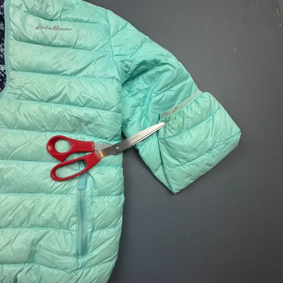 Chaqueta acolchada Eddie Bauer para niños niñas mediana 10/12 con capucha reversible verde azulado floral Foto 2 de 4