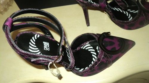 ROBERTO CAVALLI CLASS PURPLE/BLACK SNAKESKIN LEATHER/FABRIC PUMPS EU38*US7.5*UK5 - Picture 6 of 9
