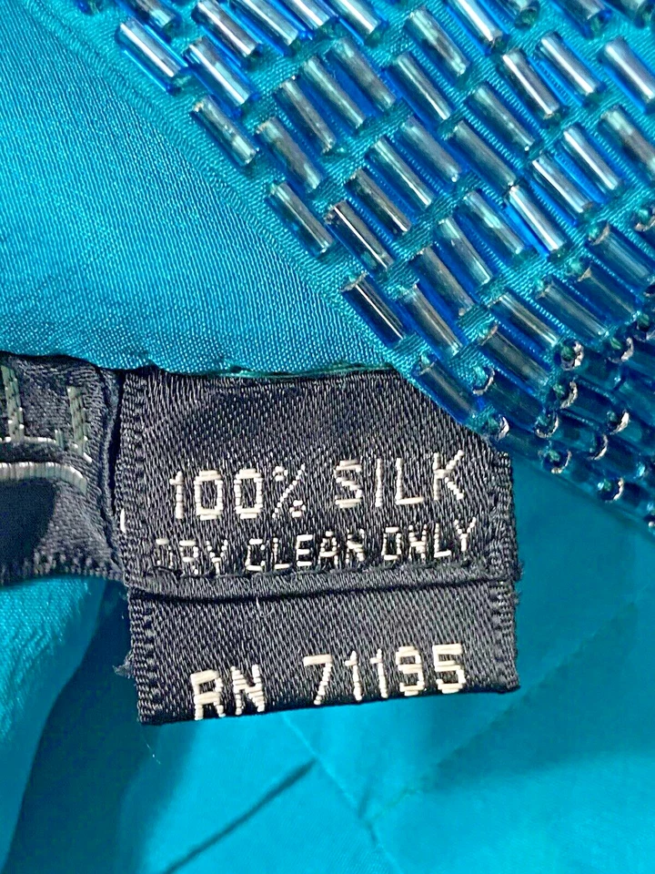 Della Roufogali размер 6 шелковый сказочный топ отделка бисером подушечки голубой расклешенный длинным рукавом 80-х - Изображение 4 из 4