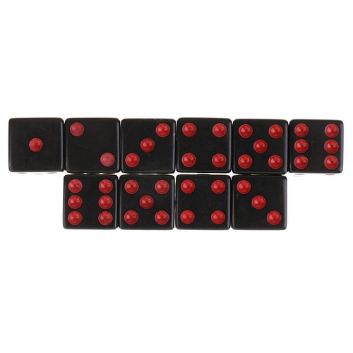 Acrylic Six Sided Opaque D6 16mm Standard Dice Die Black with Red Pips - Picture 2 of 9