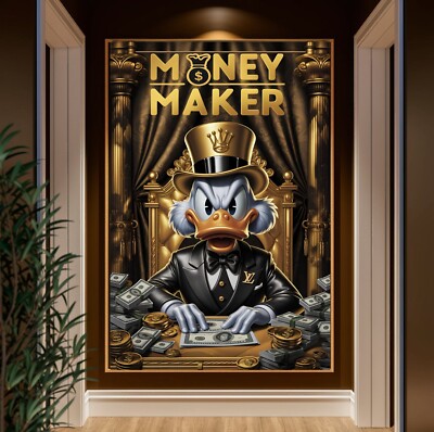 LEINWAND BILD ER BIS 170x110x5 DAGOBERT-DUCK GELD MONEY-MAKER POP-ART COMIC BÜRO
