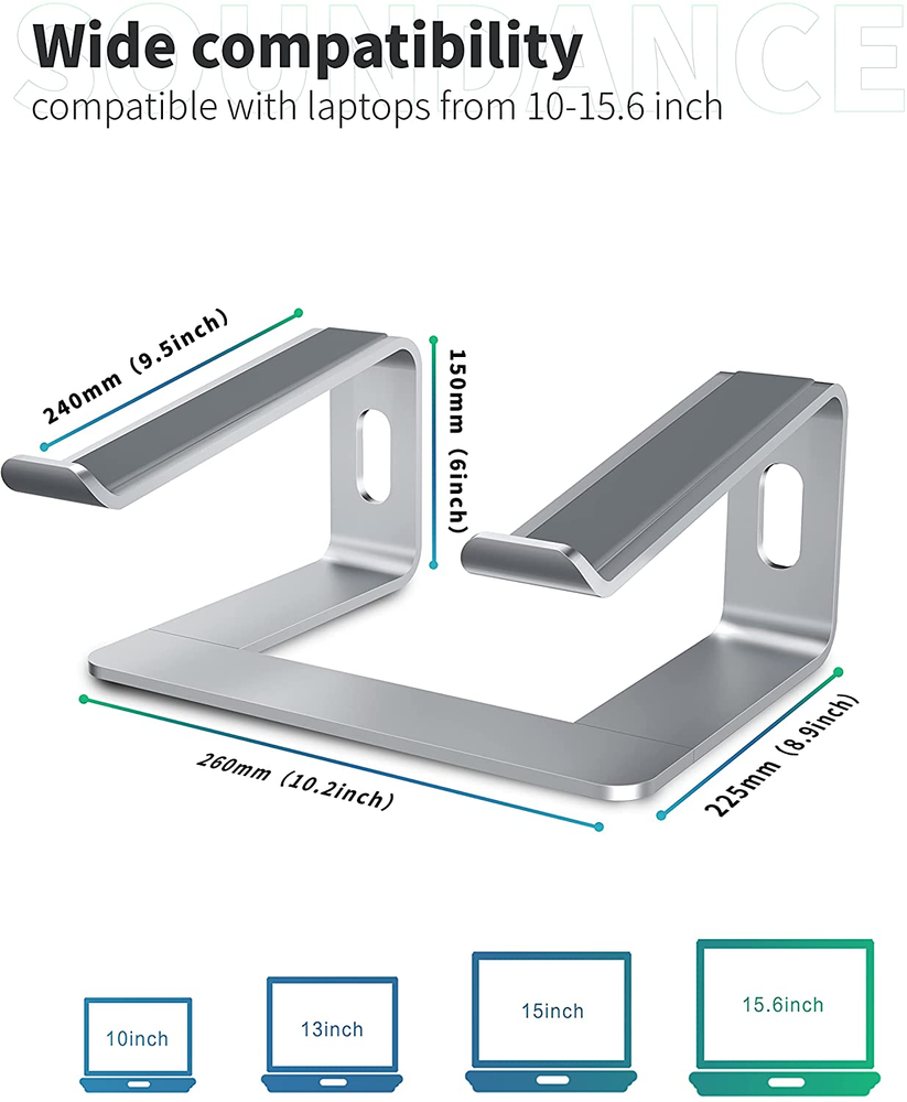 Aluminum Laptop Stand Ergonomic Riser Elevator for Desk 10 Degrees Angle
