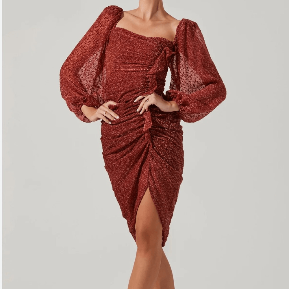 knee length dresses for ladies ASTR Makaela Puff Sleeve Midi Dress