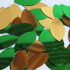 Navette Leaf Sequin 1.5" Green Gold Shiny Metallic Reversible Made in USA