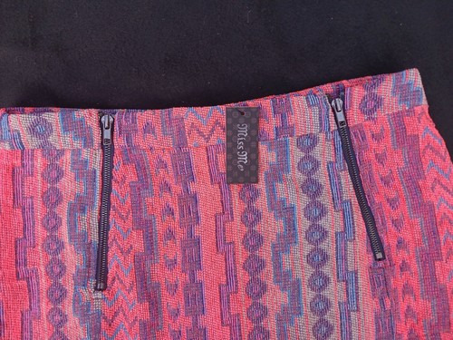 Miss Me Retro Style Women's Mini Skirt Double Side Zip Sz L Aztec Western Pink - Picture 3 of 11