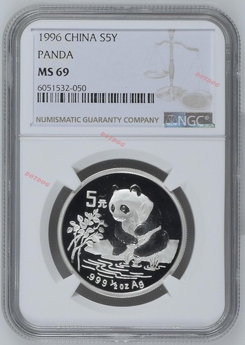 NGC MS 69 China Coin 1996 Panda Coin Silver 1/2 Oz 5 Yuan 1 Pcs