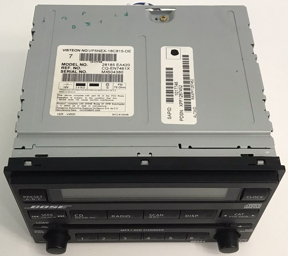 05 06 07 Nissan Pathfinder Bose AM FM 6 Disc CD Radio 28185 05 06 07 Nissan Pathfinder Bose AM FM 6 Disc CD Radio 28185