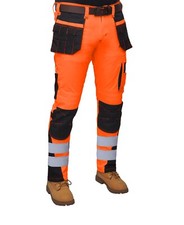 Men’s Cargo Hi Vis Work Trousers Heavy Duty Workwear Orange,Parrot Color