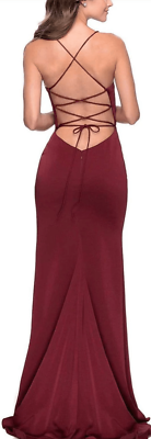 La Femme Wine Lace-up Open Back Ruffle High-Low Formal Bridesmaid Prom Dress | eBay La Femme Wine Lace-up Open Back Ruffle High-Low Formal Bridesmaid Prom Dress | eBay
