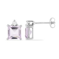 Edle 2,2 Carat Pink Amethyst Ohrstecker 925 Silber Mit Zirkonia Amethystschmuck