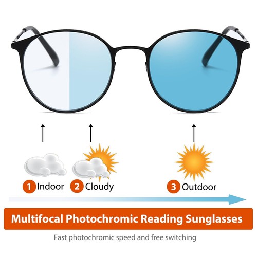 Multifocal Transition Photochromic Progressive Reading Glasses Men Women Blue Li - Picture 3 of 7