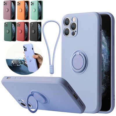 For iPhone 16 15 14 Pro Max 13 Pro Max Case Shockproof Silicone Ring + Lanyard