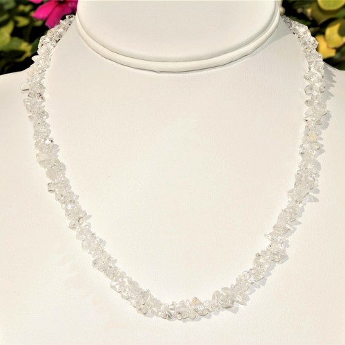 CHARGED Amplifier Clear Quartz Crystal Chip 18" Necklace + Baby Selenite Heart - Picture 7 of 9