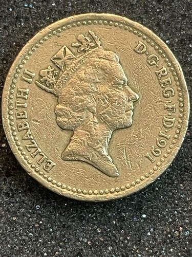 1991 £1 One Pound Coin Queen Elizabeth ll "Decus Et Tutamen Error" Upside Down - 第 1/3 張圖片