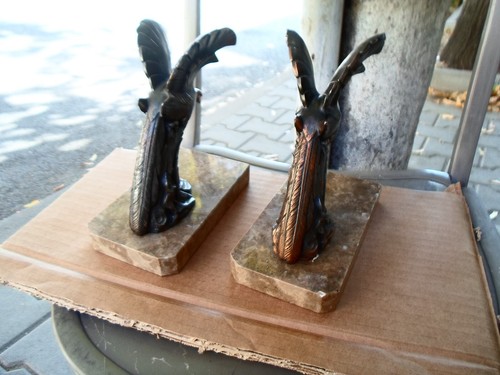 Amazing Pair Art Deco Marble/Bronzed Spelter Bookends with exotic birds-1930's - Picture 4 of 9