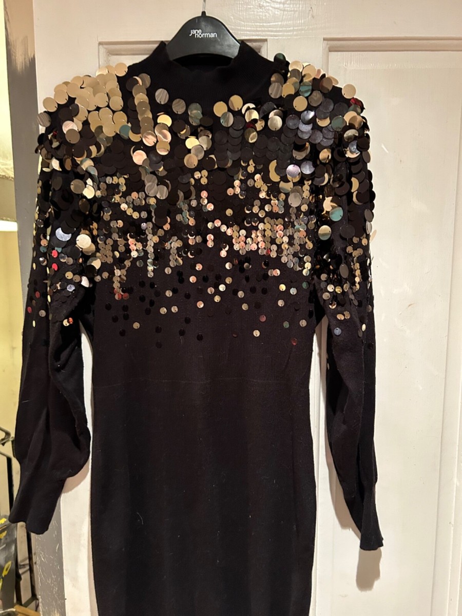 Lipsy Sequin Jumper Size Black with large gold sequins