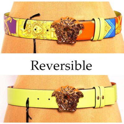 Versace Multicolor Baroque Belt with Gold Medusa Buckle sz 85 US 34 NEW $650 VERSACE Black HERITAGE BAROQUE  main image 3